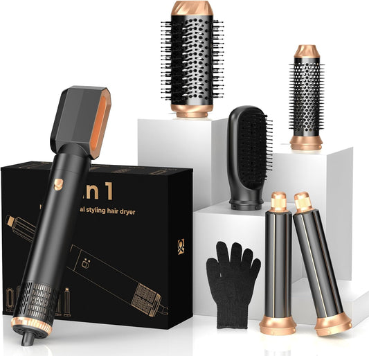 6 in ONE Hair Dryer Brush, Blow Dryer Curling Wand Hair Styling Tools Set, Ionic Hot Air Massage Oval Blowout Hair Dryer, Left&Right Hair Styler 100-120V