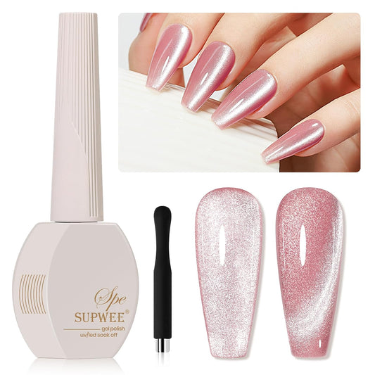 Pink Cat Eye Gel Nail Polish, Holographic Magnetic Gel Nail Polish Glitter Shimmer Effect with Magnet Soak Off U V Salon DIY at Home, 0.5 OZ