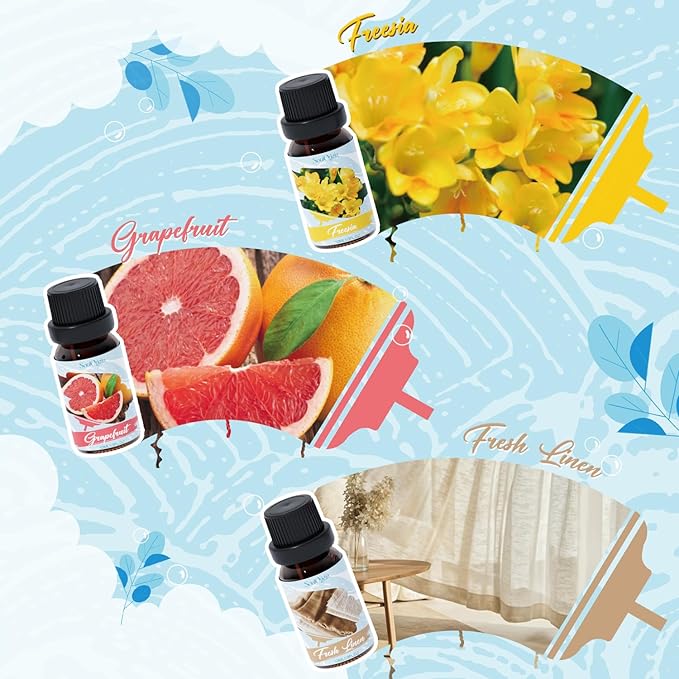 Housekeeping Fragrance Oils Set, Essential Oil Gift Set for Diffuser, Clean Scent Diffuser Oil, Use with Wool Dryer Balls - Lemon, Sweet Orange, White Tea, Fresh Linen, Freesia, Grapefruit