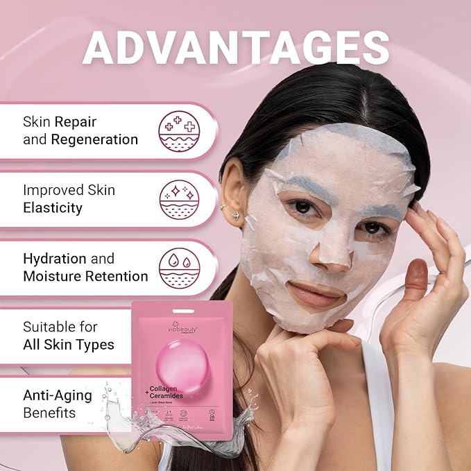 24 Pack of Collagen Face Mask with Ceramides - Rejuvenating Facial Sheet Mask, Fine Lines & Reduce Wrinkles - Face Masks Skincare Moisturizing Collagen Mask for All Skin Types