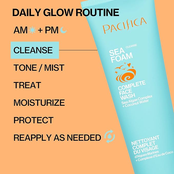 Pacifica Face Wash - Sea Foam Mini Travel Size, Skincare, Daily Gentle Foaming Cleanser, Makeup Remover, Face Cleanser, Skin Care, For Combination and Oily Skin, Vegan, 1.4 fl oz (1 Count)