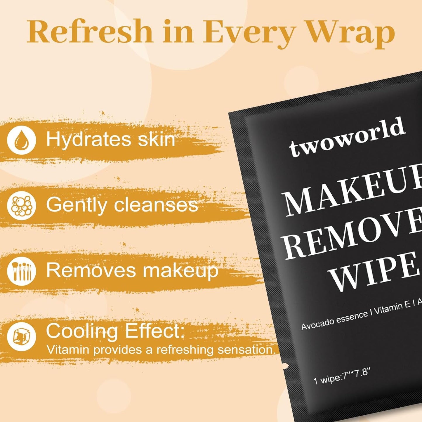 Makeup Remover Wipes Bulk Individually Wrapped,Travel Makeup Wipes Gentle for Face Cleansing Mascara Lipstick Travel Hotel（black,pack of 100)
