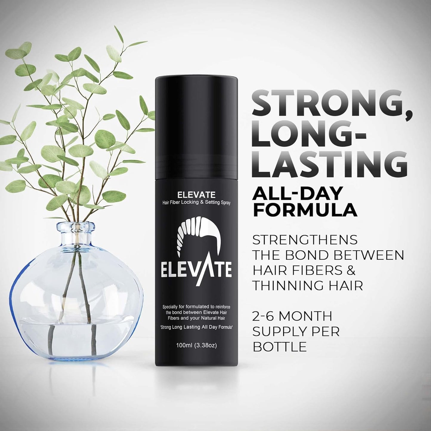 Elevate Hair Fiber Locking & Setting Hold Spray | New Advanced Long Lasting Formula | 2-6 Month Supply | Strong Formula for Wind, Sweat, and Weather Resistant for Men and Women