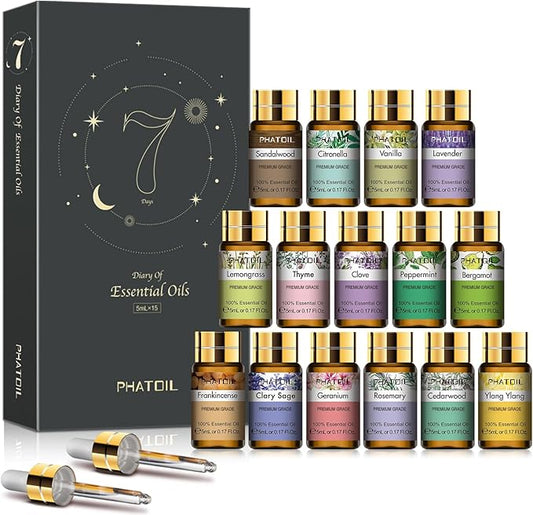 15PCS Essential Oils Set - 5ml/0.17fl.oz Premium Quality Essential Oils for Diffusers, DIY Soap Candle Making, Gifts for Families and Friends
