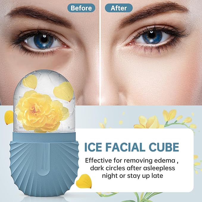 Ice Face Roller, Ice Cube Roller for Face，Facial Beauty Ice Roller Skin Care Tools,De-Puff Eye Bags, Reduce Migraine Pain（Blue）