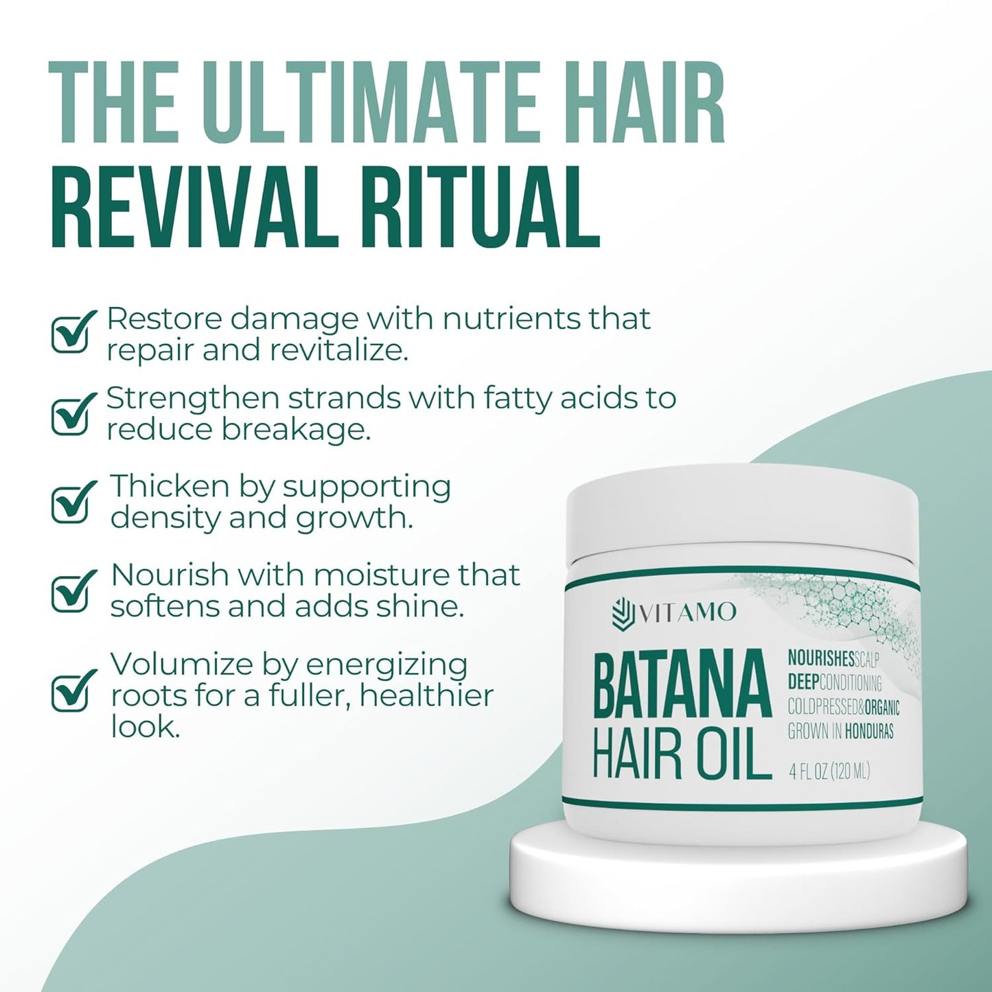 Vitamo 100% Organic Batana Natural Hair Growth Oil | Pure Elaeis Oleifera | Cold Pressed for Maximum Potency | Dr. Sebi Inspired Scalp & Hair Shine Treatment for Men and Women | No Burnt Smell