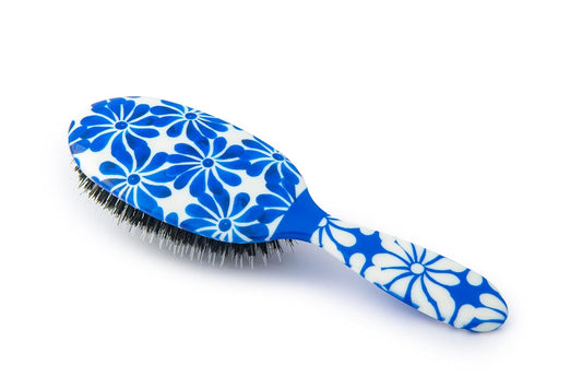Rock & Ruddle Natural Mixed Boar Bristle Hair Brush for Women and Kids (Large, 21cm) - Perfect for Wet or Dry Hair, Detangling Smoothing Blowdrying - Designed & Made in UK - Blue Ribbon