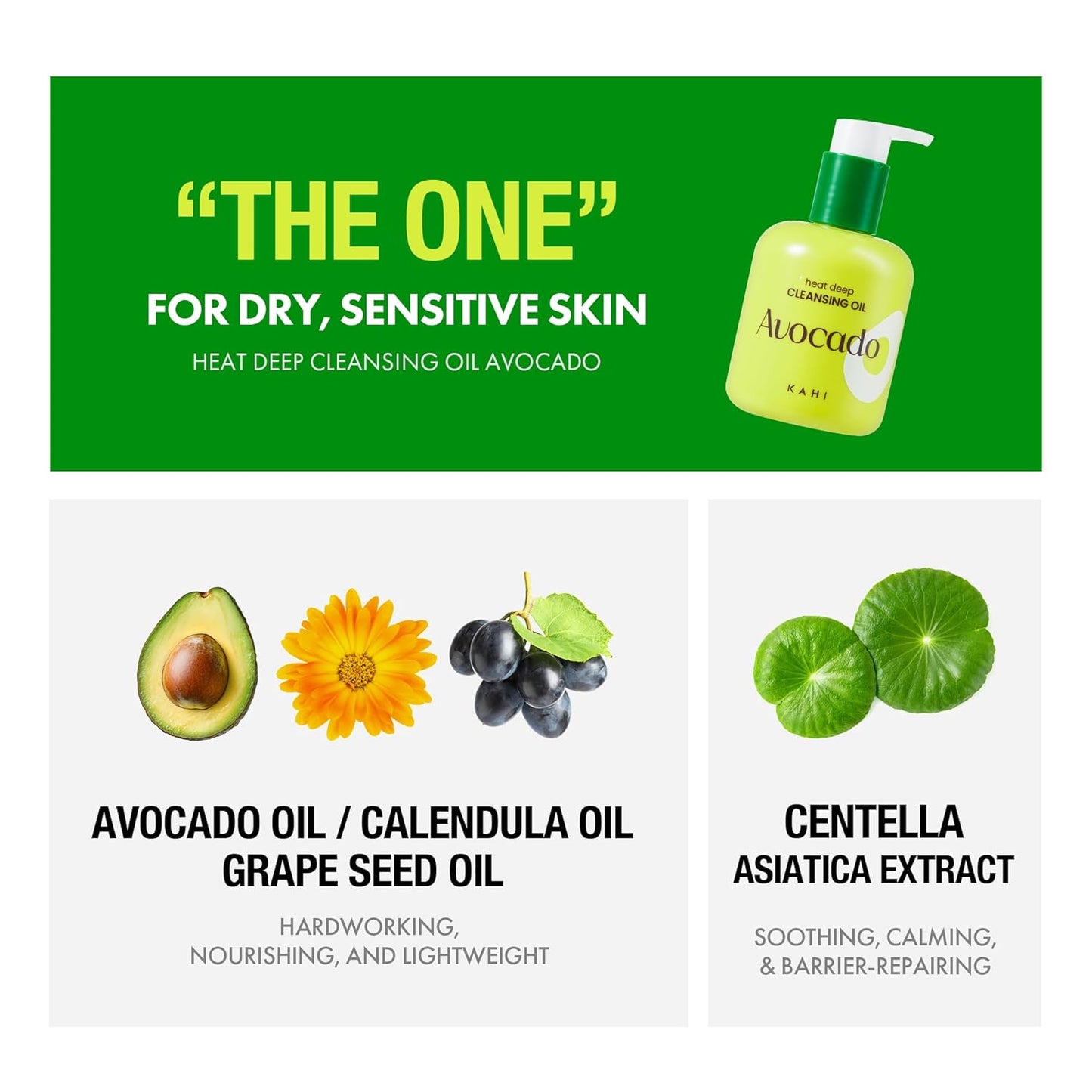 KAHI Heat Deep Cleansing Oil Avocado - Self-Warming Face Oil Cleanser for Blackheads and Waterproof Makeup - Moisturizing Korean Skincare 6.76 fl oz