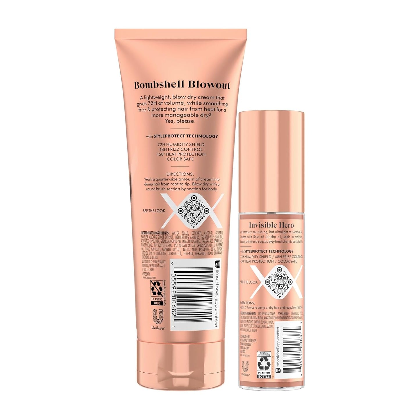 Nexxus Smooth Blow Dry Balm & Heat Protect Styling Cream 6 oz & Ultra Lightweight Hair Repair Oil 3.3 oz