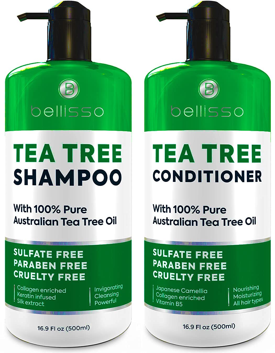 Tea Tree Shampoo and Conditioner Set – with 100% Pure Australian Tea Tree Oil - Anti Dandruff Sulfate and Paraben Free - Dry Scalp Treatment with Keratin, Vitamin B5, Collagen for Women and Men