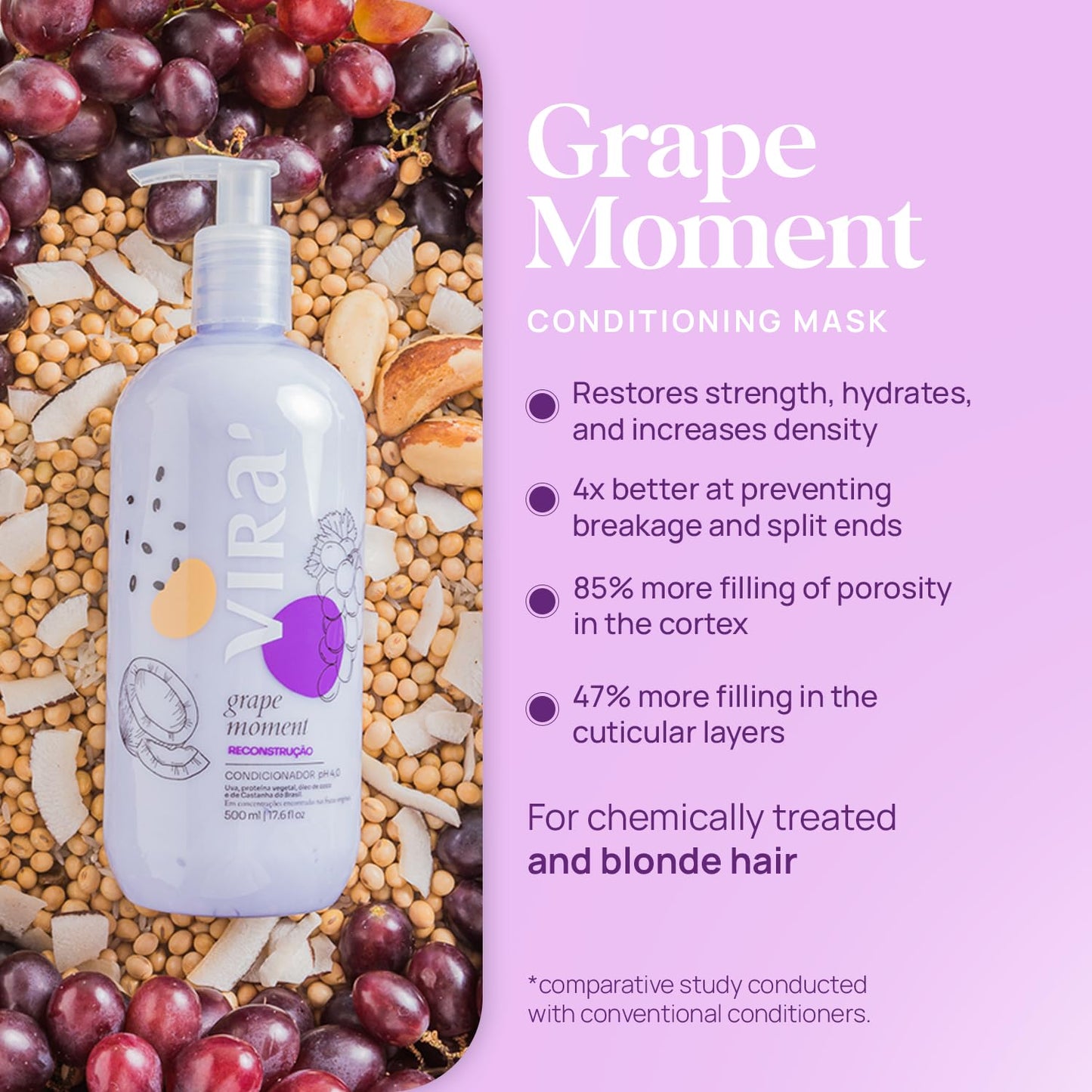 Brazilian Shampoo and Conditioner Set, Parabens Free, Damage Repair & Reconstruction, Anti-Frizz, Color Treated Hair, Triple Hydration, Grape Moment 17.6 Fl Oz Each