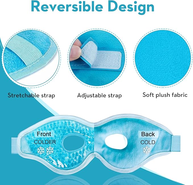2PCS Gel Eye Mask, Cold Compress Gel Beads Eye Mask, Reusable Cooling Ice Mask for for Puffy Eyes, Dark Circles, Headaches, Migraine, Stress Relief