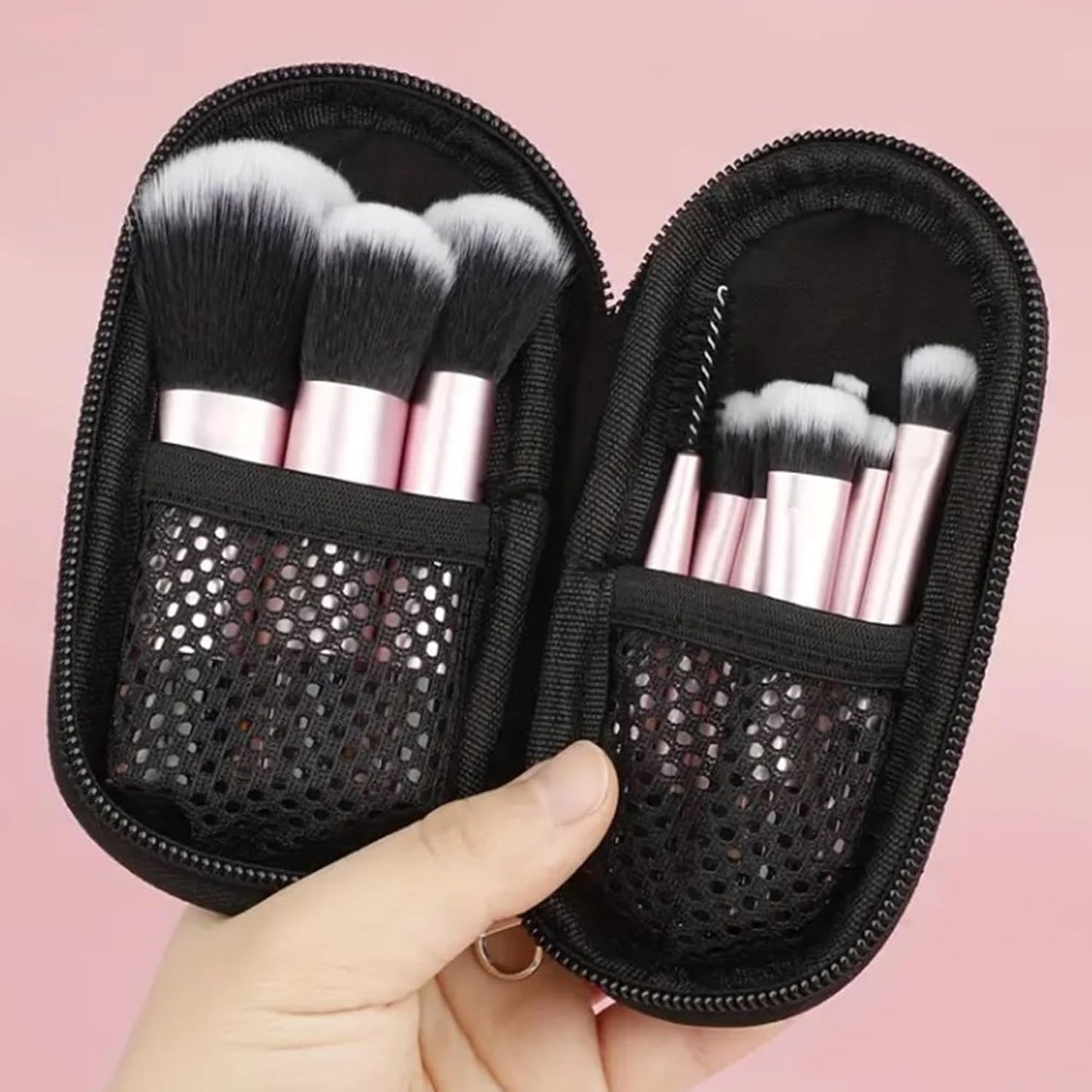 16pc Beginner Mineral Makeup STARTER KIT with 10 BRUSHES(5gm)Sample Size Foundation, Primer, Blush, Bronzer, Setting Powder for Learning, Occasional Use,First Time Users, Travel Size Kit(Pink Bisque)