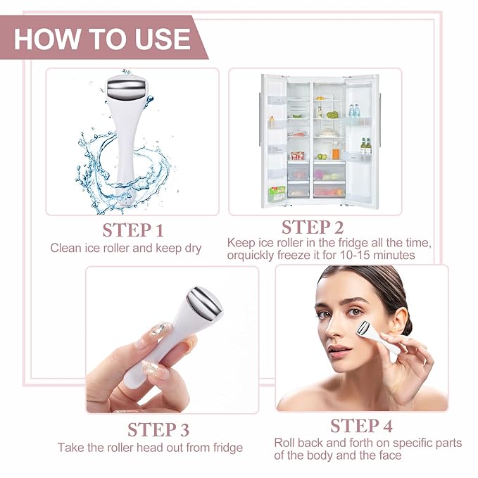 MAANGE Mini Eye & Face Rollers for Eye Massager, Stainless Steel Eye Ice Roller for Relief Puffiness Migraine Skincare Facial Roller (White)