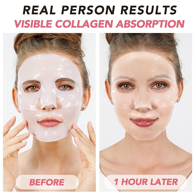 Collagen Face Mask, Hydrating Overnight Hydrogel Mask, Elasticity Improvement, Firming, Moisturizing-8 Pack
