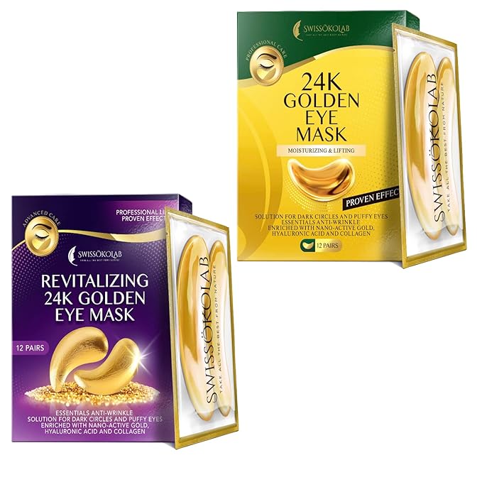 SWISSÖKOLAB Under Eye Patches For Puffy Eyes 24k Gold Eye Mask For Dark Circles And Puffiness Collagen Eye Gel Pads Moisturizing & Reducing Wrinkles Anti-Aging Hyaluronic Acid