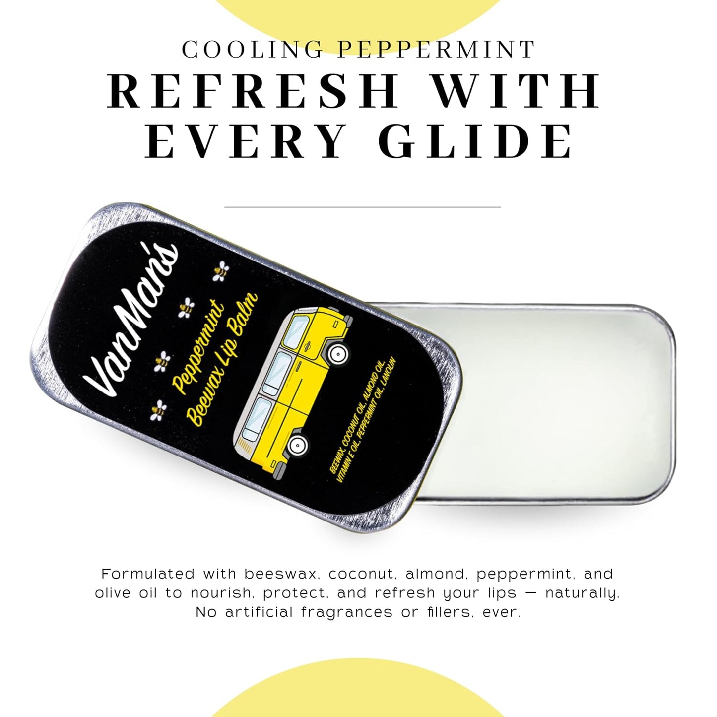 Vanman’s - Handmade Peppermint Beeswax Lip Balm (3 Pack) - Peppermint Lip Balm with Rosemary, Almond and Coconut Oil - Bee Balm with Vitamin E - Ideal for Dry Lips - 2 oz