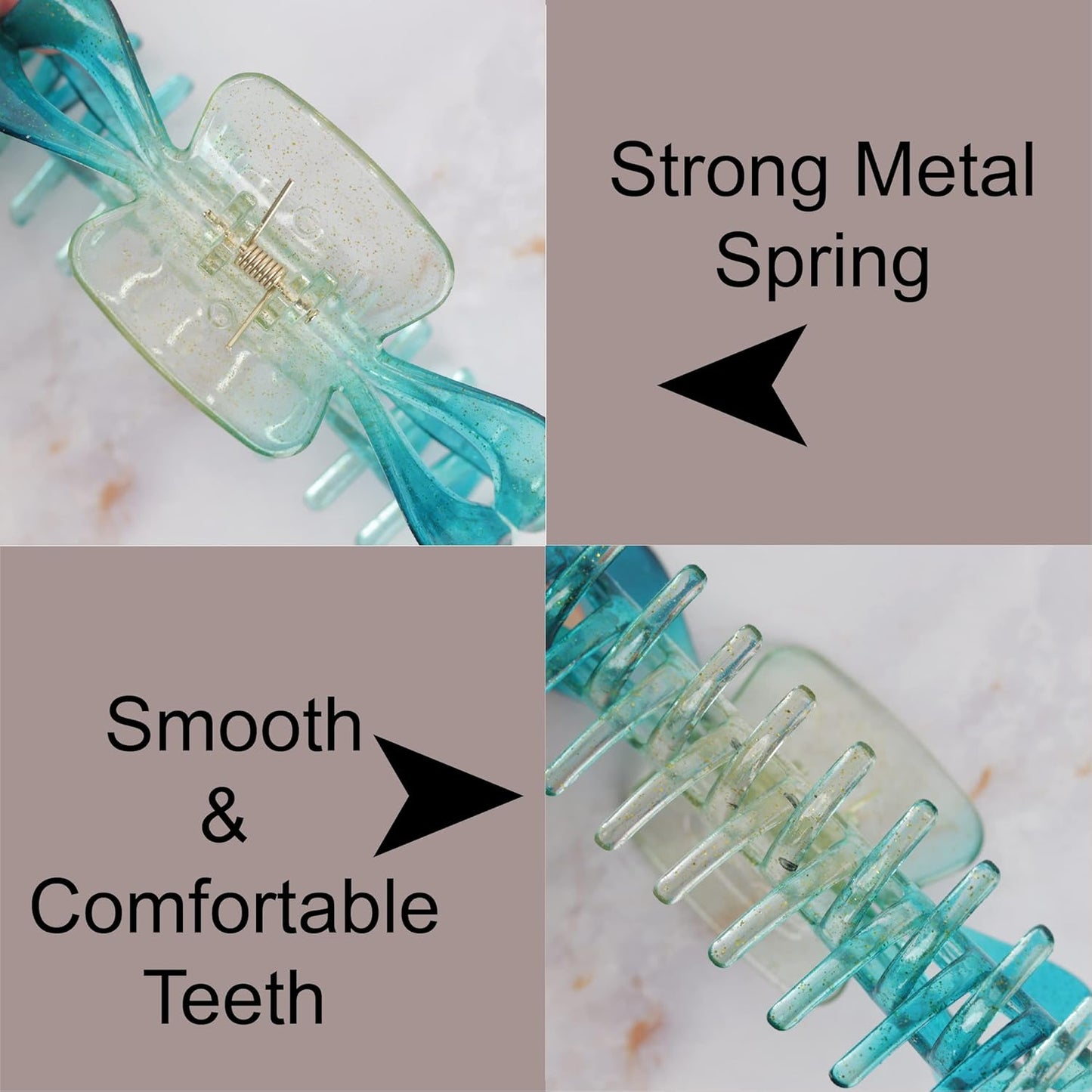 Women's Jumbo Jaw Clip Extra Large Marbelized Hair Claw (Glitter Turquoise)