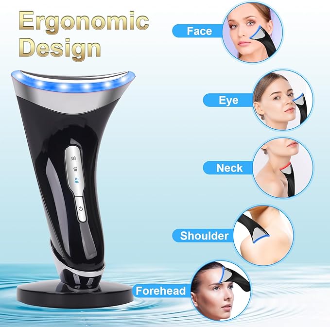 Face and Neck Massager,Multifunctional Facial Skin Care Tools,3 in 1 Facial Massager, and Vibration Technologies for Skin Care,Improve,Firm,Tightening and Smooth (Black)