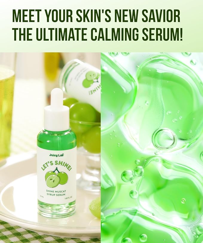 Let's Shine! Shine Muscat Syrup Serum 1.69 fl. oz(50ml) - Hydrating & Calming Face Serum with Hyaluronic Acid, Vitamin B5 & C, Perfect for Sensitive Skin, Fast Absorbing & Lightweight