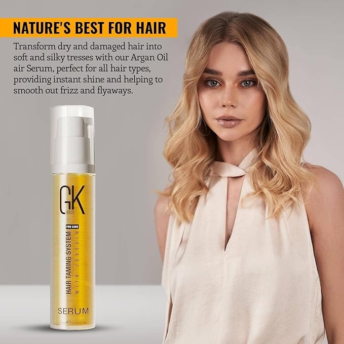 GK HAIR Global Keratin 100% Organic Argan Oil Anti Frizz Serum 10ml & Styling Smoothing Nourishing Heat Protection Shine 100ml Serum Oil