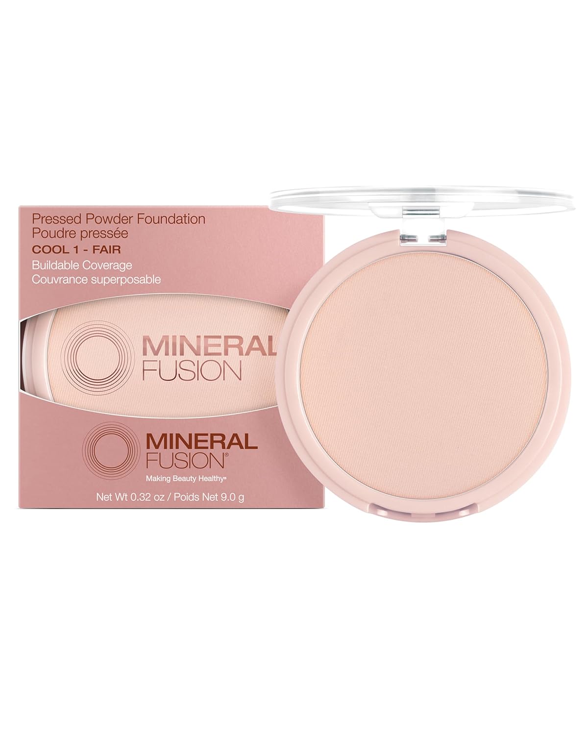 Mineral Fusion Pressed Powder Foundation - Matte Finish Face Powder for Fair Skin with Pink/Red Undertones - Age Defying Natural Makeup - Talc Free, Vegan, Hypoallergenic (Cool 1)