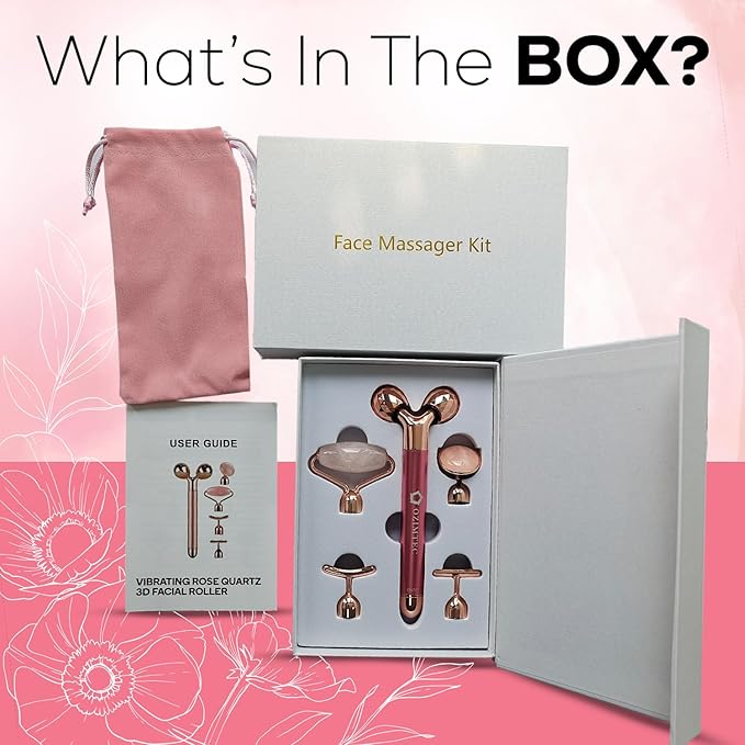 Beauty Bar Facial Rose Quartz 5 in 1 Facial Roller | Portable & Lightweight | and Facial Massage | Rose Quartz (AO001)