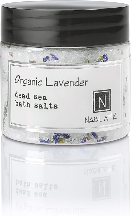 Organic Lavender Bath Salts by Nabila K - Dead Sea Salt & Epsom Salt Scrub & Soak - Exfoliates & Hydrates Skin, Botanical Essential Oils - Bubble Bath Accessories for All Skins Types, 2 oz