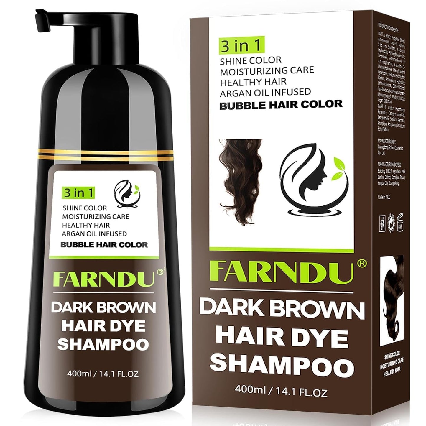 Dark Brown Hair Dye Shampoo, 3 in 1 Instant Hair Color with 15 Min Gray Coverage, Natural Semi-Permanent Herbal Shampoo for Men & Women