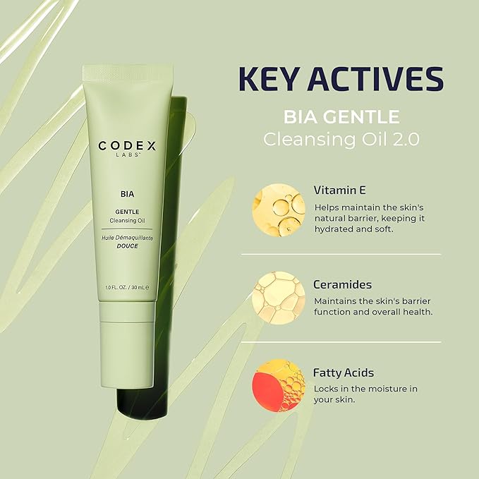 Codex Labs Bia Gentle Cleansing Oil 2.0 - Makeup Remover for Waterproof & Oil-Based Makeup - For Dry, Sensitive Skin, All Skin Types - With Ceramides & Vitamin E - Cruelty-Free, Vegan Skincare (30ml)