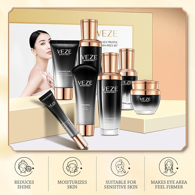 Truffle Anti-Wrinkle Skin Care Large Set Beauty & Personal Care with Cleanser, Toner, Lotion, Essence, Face Cream, Eye Cream Gift Sets Care Package for Women Mother Travel Skincare Kits (7 pcs)