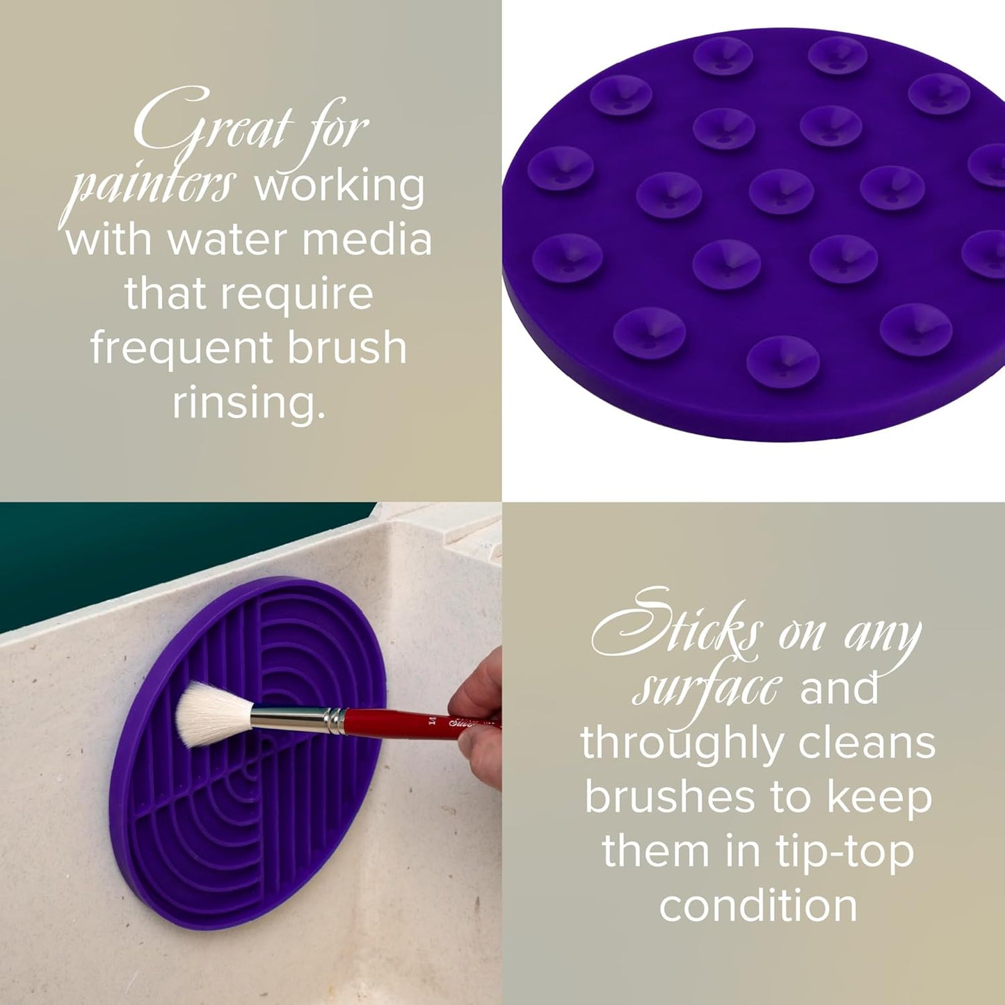 Silver Brush Limited 9061 Silver Essentials Round Brush Cleaning Mat, Water-Based Media Silicone Brush Cleaner For Studio, Travel, and Plein Air, 2 pack