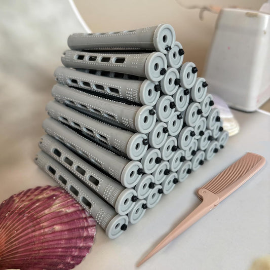 Gray Perm Rods Set for Women - 36pcs Cold Wave Rods Plastic Hair Rollers for Short Long Hair Curling Rod with Rat Tail Comb(36pcs Gray)