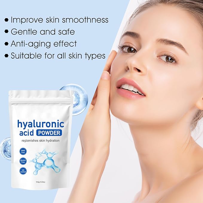 Hyaluronic Acid Powder, Hyaluronic Acid Powder for Skin Care, Low Molecular Weight, Vegan Cosmetic Grade, Water-Soluble Moisturizing Ingredient for DIY Facial Serum & Anti-Aging Skincare
