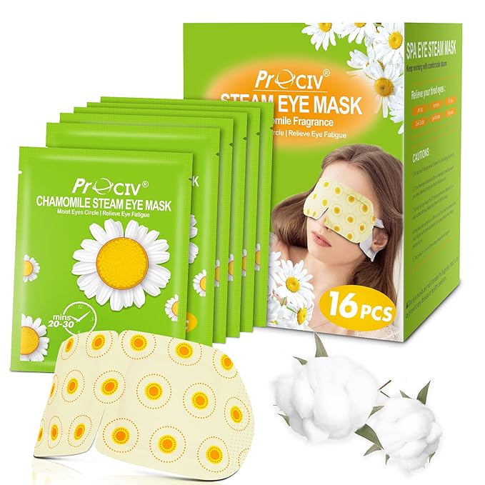 ProCIV FSA/HSA Eligible 16 Packs Steam Eye Masks for Dry Eyes Heating Eye Mask Warm Compress for Eyes Relief Stress, Eye Fatigue SPA Essential Self Heating Moist Sleep Mask