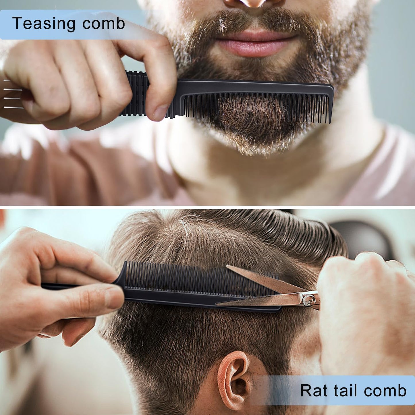 TsMADDTs Rat Tail Combs for Women and Men, 3PCS Hair Combs Set for Braiding, Parting, Styling, Fine Tooth, Black