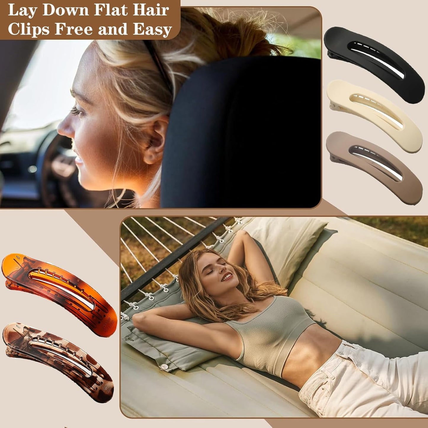 5 Pcs Flat Hair Clips, Large Lay Flat Claw Clips for Women Girls,Strong Hold Non-slip Matte Hair Claws for Thick Thin Hair(Black&Tortoise)