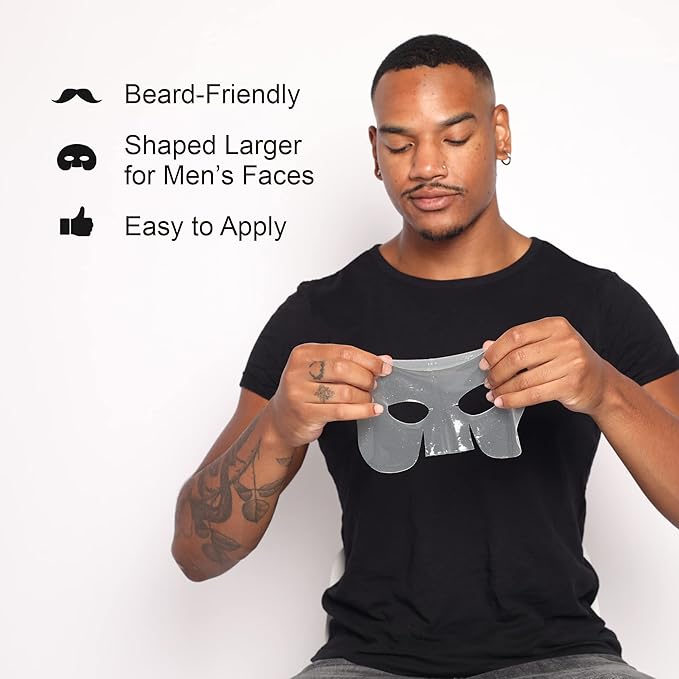 HommeFace Revitalizing Hydrogel Facial Mask Set for Men (5ct) - Hydrating, Anti-aging & Soothing Face Sheet Mask with Hyaluronic Acid, Vitamin B, C, E & Peptides, Beard-Friendly