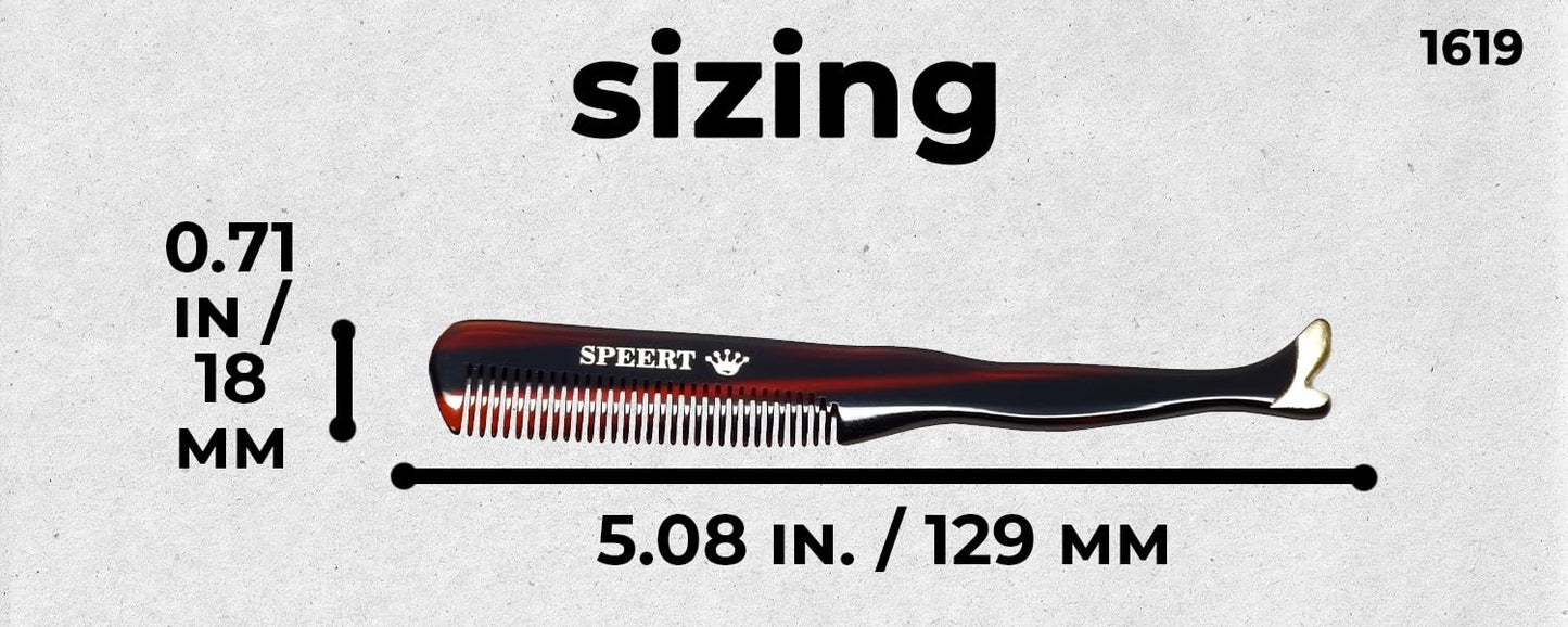 #1619 Handmade Wide Tooth Mustache Comb - Small Tortoise Havana Acetate, Coarse Hair Pocket Sized Grooming Tool, Tangle Free Straightener for Beard Growth and Styling, Wet or Dry Use