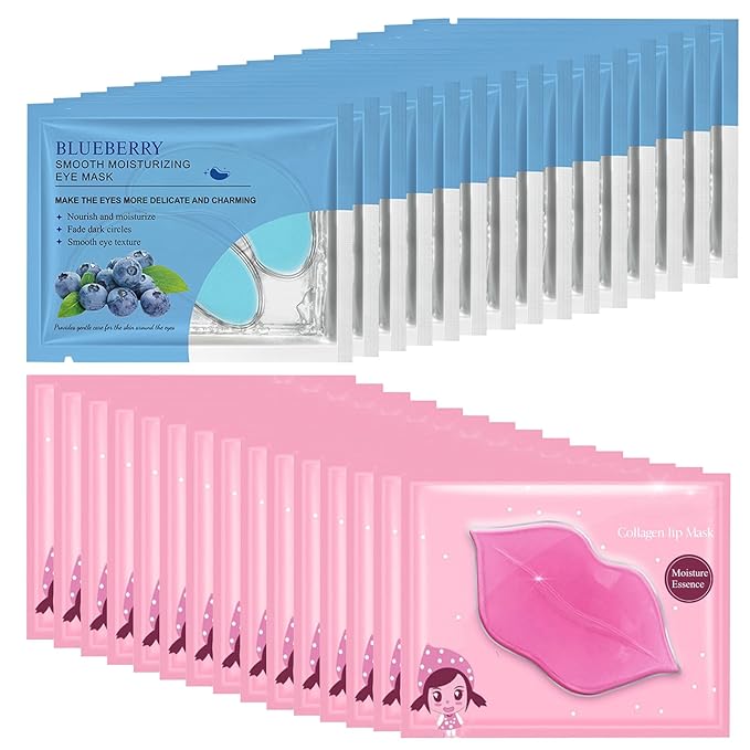 30 Pairs Lip Mask Under Eye Masks Patches, Crystal Collagen Hydrating Moisturizing Smoothing Lips Gel Pads for Puffy Eyes Bags,Dark Circles,Puffiness,Fine Lines,Wrinkles,Anti-Aging Blueberry
