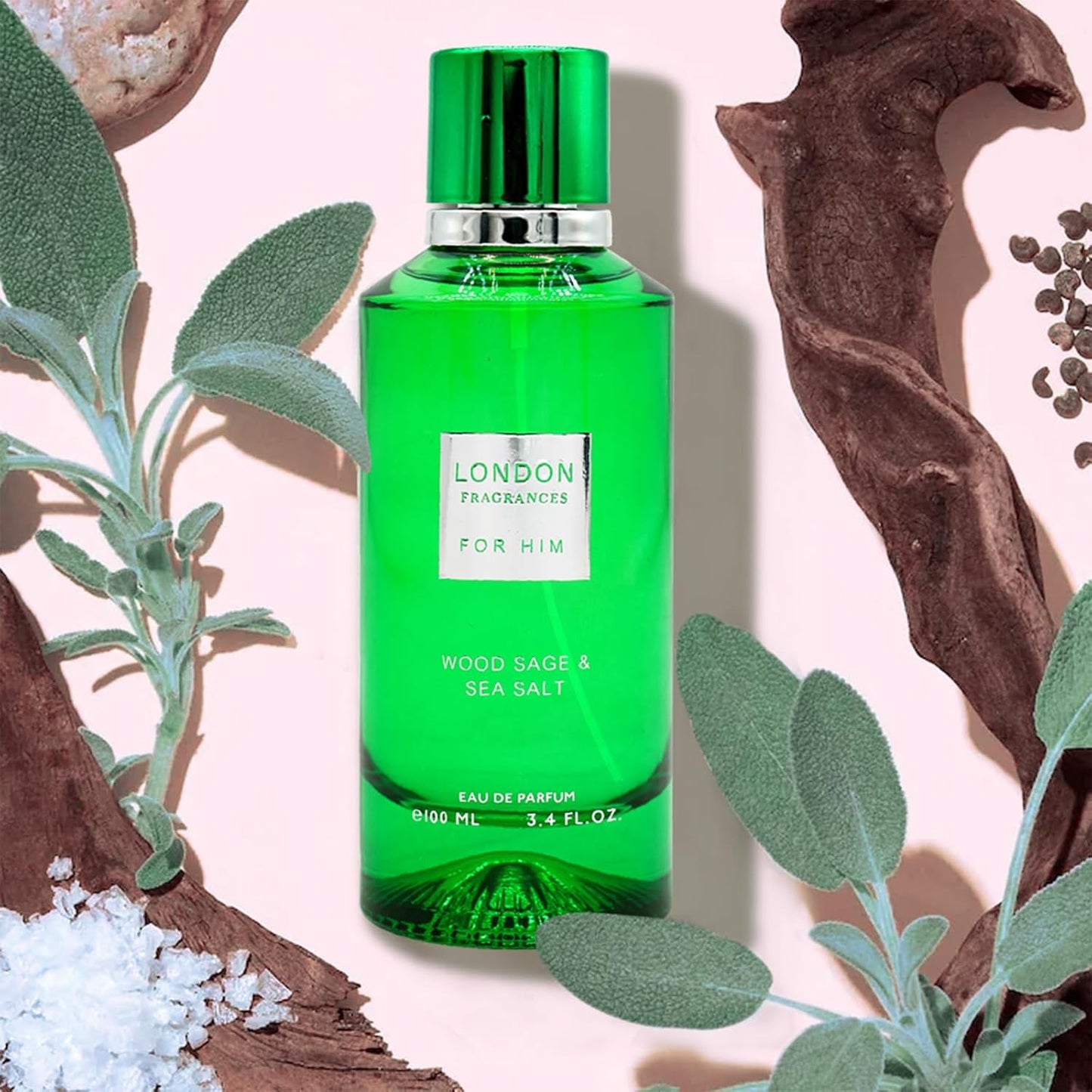 London Fragrances - Wood Sage and Sea Salt - Bergamot, Musk, Sandalwood Cologne for Men - Long Lasting Perfume for Men - 3.4 oz