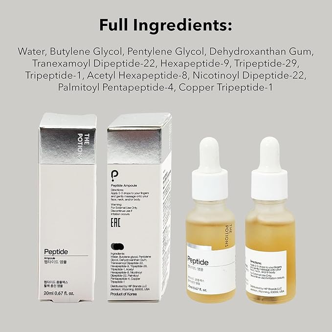 The Potions Peptides Serum for Face – Customizable Peptide Ampoule (Personalized Skincare), Peptidos, Collagen-Boosting (Minimalist Formula), Hydrating & Firming, 0.67 fl oz