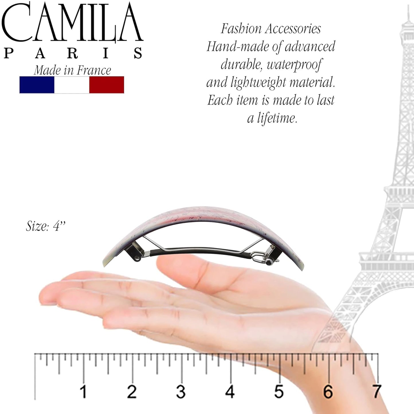 Camila Paris CP3324 French Hair Barrette Oval For Thick Curly Wavy Long Hair, Strong Hold Grip Hair Clips for Women, No Slip Rubberized Metal Clasp, Styling Girls Hair Accessories, Made in France