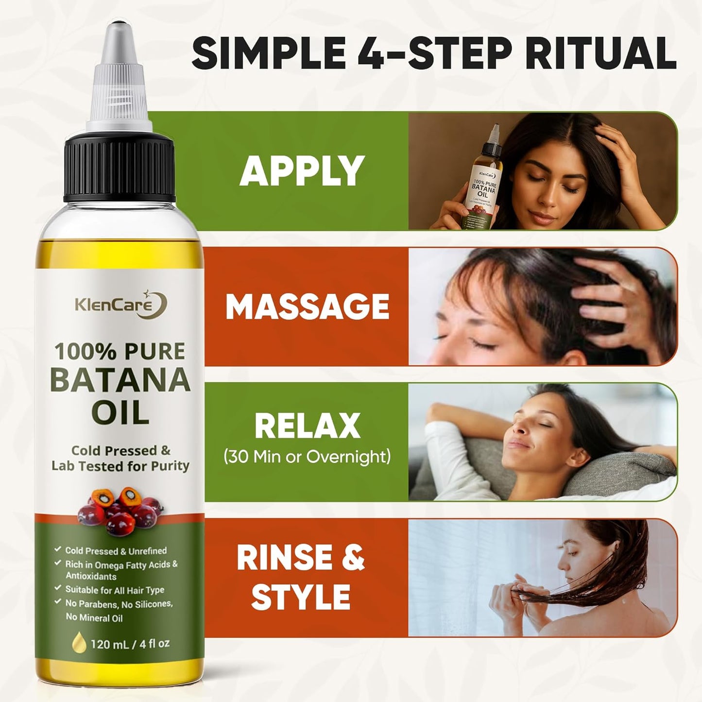 100% Pure Unrefined Batana Hair Oil – Raw Cold-Pressed Organic Hair Growth & Scalp Treatment, 120 mL (4 fl oz) – 100% Natural from Honduras