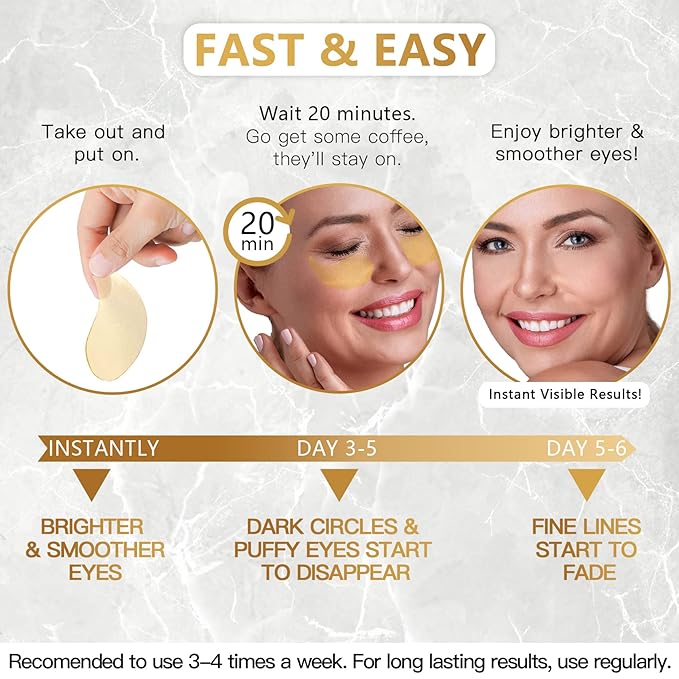 Danvisit 60 Pcs Under Eye Patches: 24K Gold Eye Masks for Dark Circles and Puffiness Anti-Aging & Rejuvenating Hydrogel Eye Patch