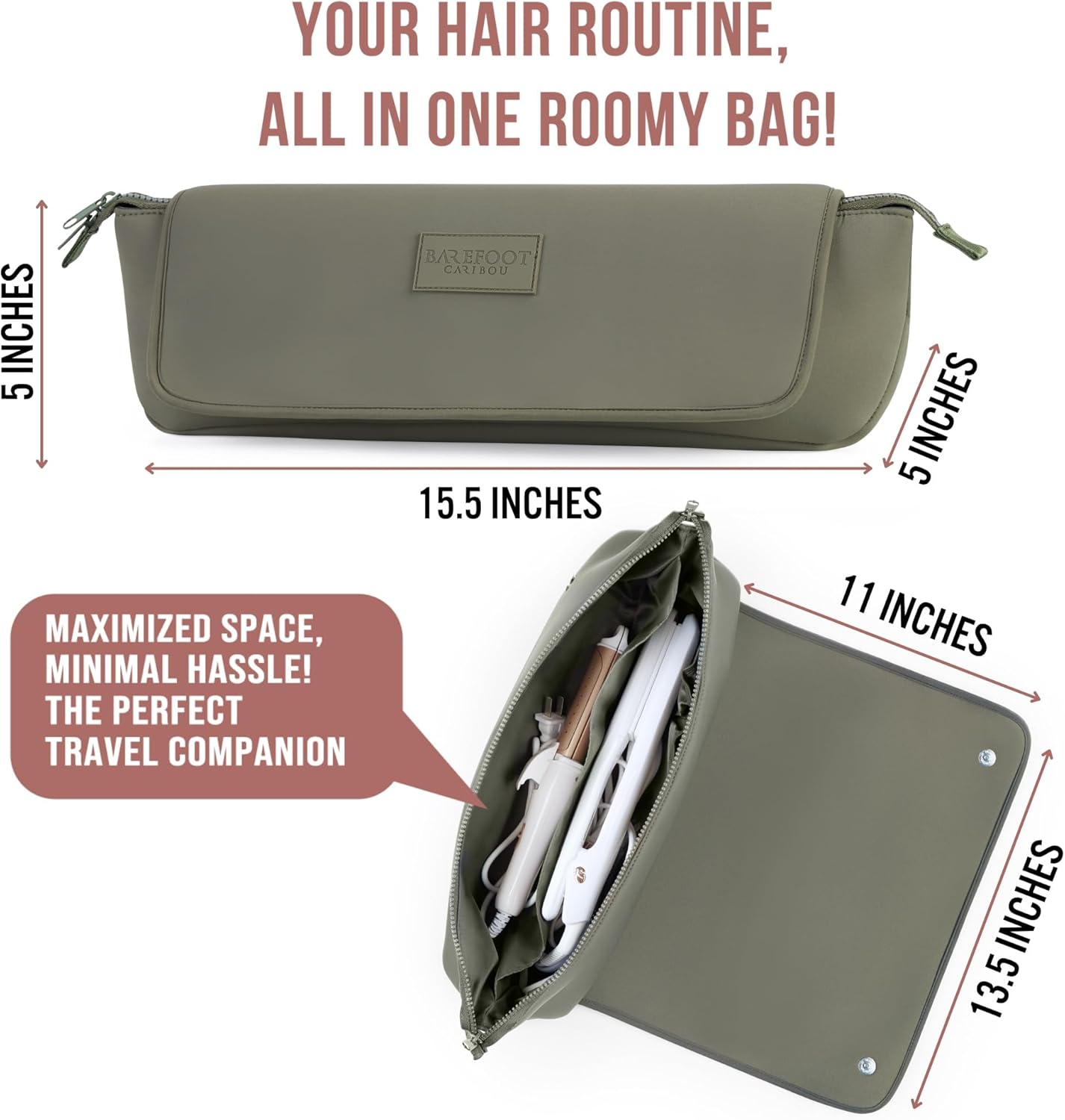 BAREFOOT CARIBOU Hair Tools Travel Bag and Heat Resistant Mat for Flat Irons, Straighteners, Curling Iron, and Haircare Accessories, 2-in-1 design, with Interior Pockets, Portable Organizer