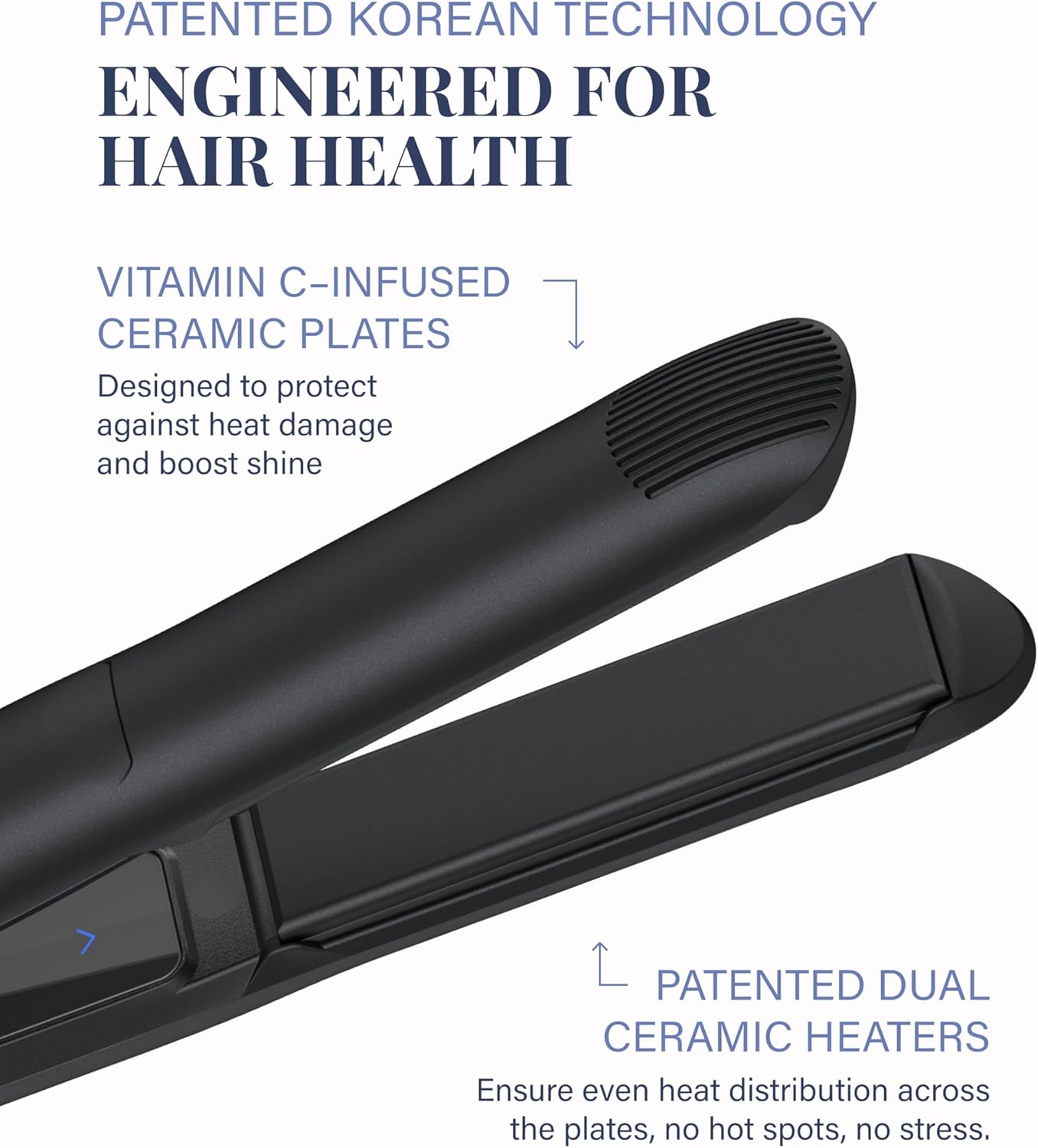 GLAMPALM Hair Straightener 1" Ceramic Flat Iron Infused with Vita C, Korea's No.1 Professional Salon Tool, 3D Swivel Cord & Dual Voltage, Digital LED(210°–450°), 20s Fast Heat-Up, Pure Black (GP201T)