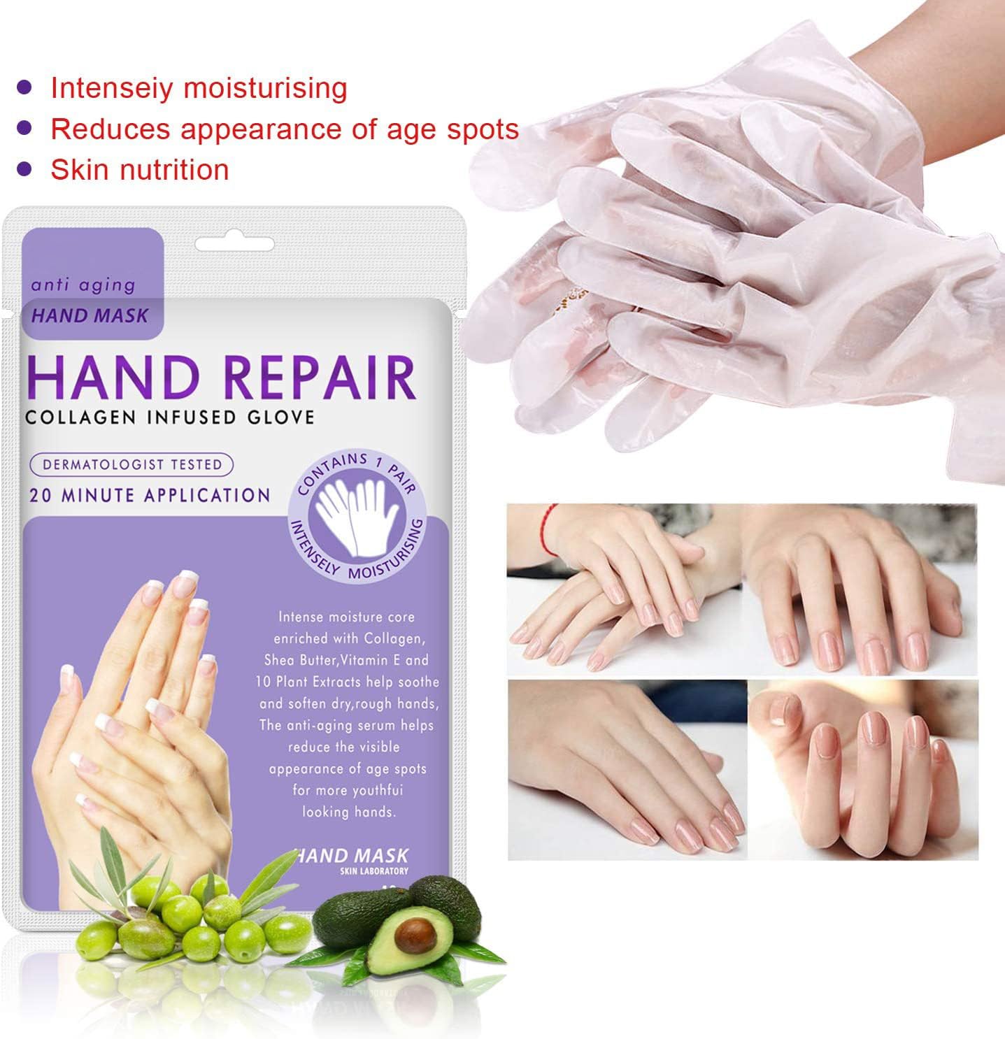 Hand Mask Moisturizing Glove 5 pack, Hydrating Masks Repair Dry Cracked Hands, Remove Dead/Rough Skin (Lavender)