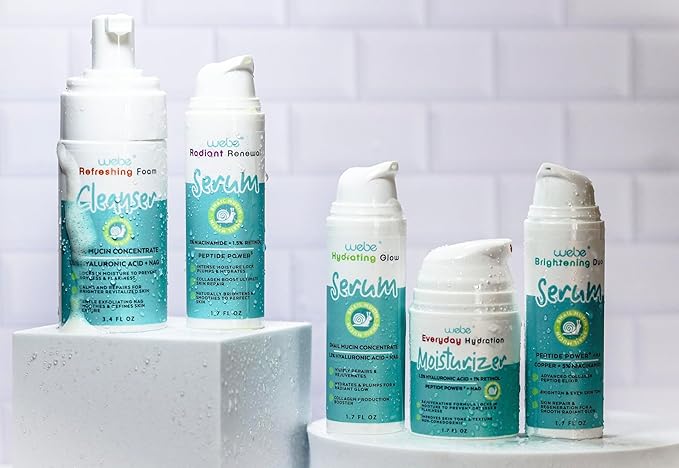 WEBE Brightening Duo Face Serum with Snail Mucin, Niacinamide, Copper Tripeptide-1, Hyaluronic Acid & Peptides – Hydrating, Brightening, and Firming Serum for Radiant Skin