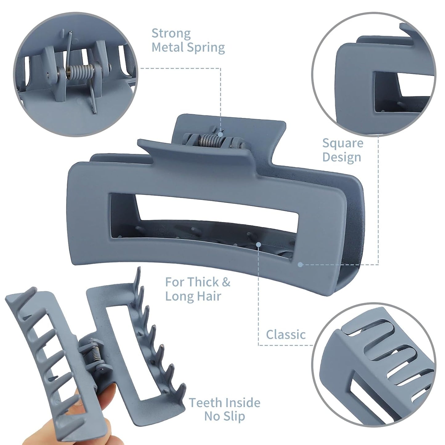 Large Square Jumbo Hair Clips - 4.1 Inch Big Jaw Clips for Thick Hair, 12 Pcs Bulk Accessories for Women and Girls - Neutral